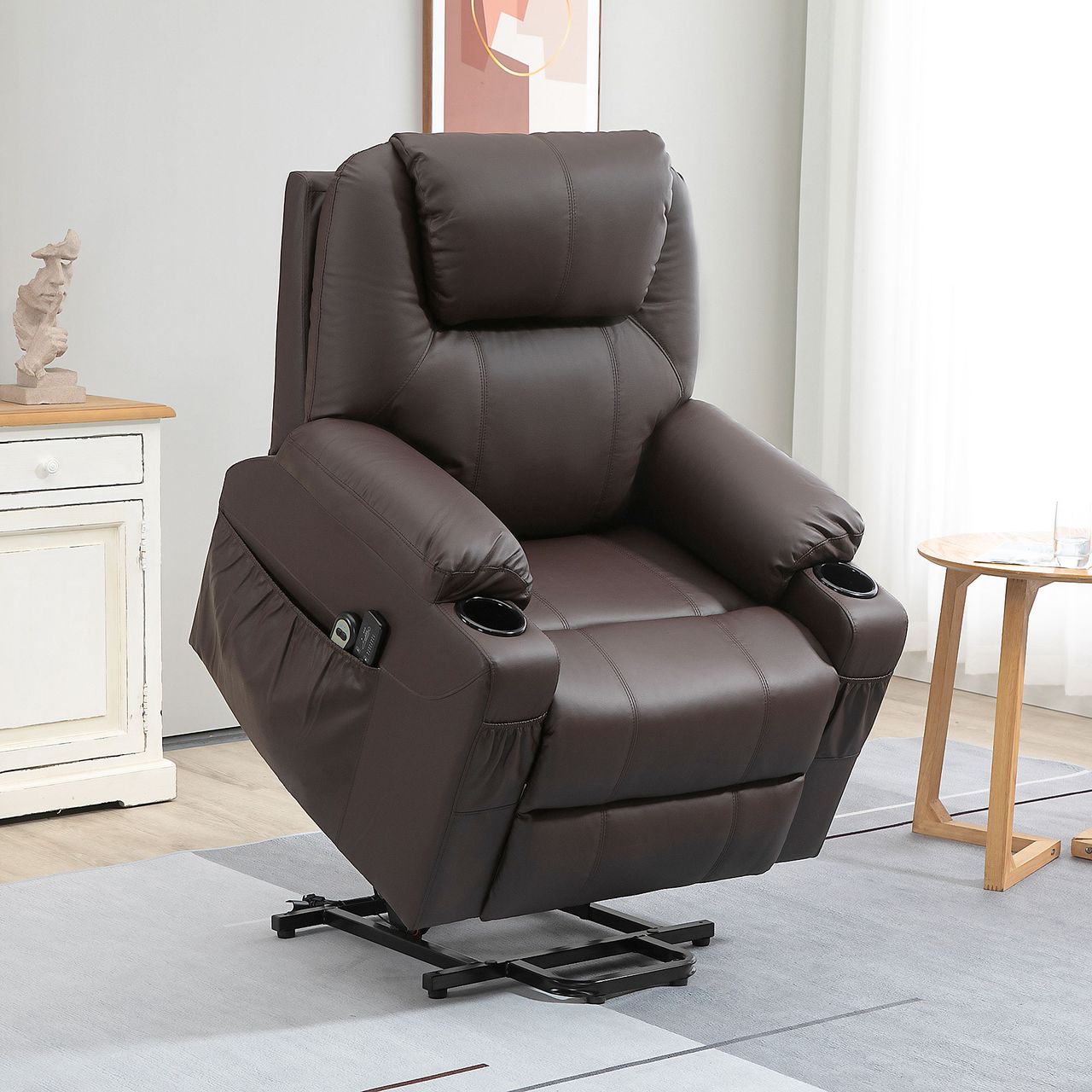 HOMCOM Fernsehsessel mit Aufstehhilfe Relaxsessel mit Massagefunktion Braun