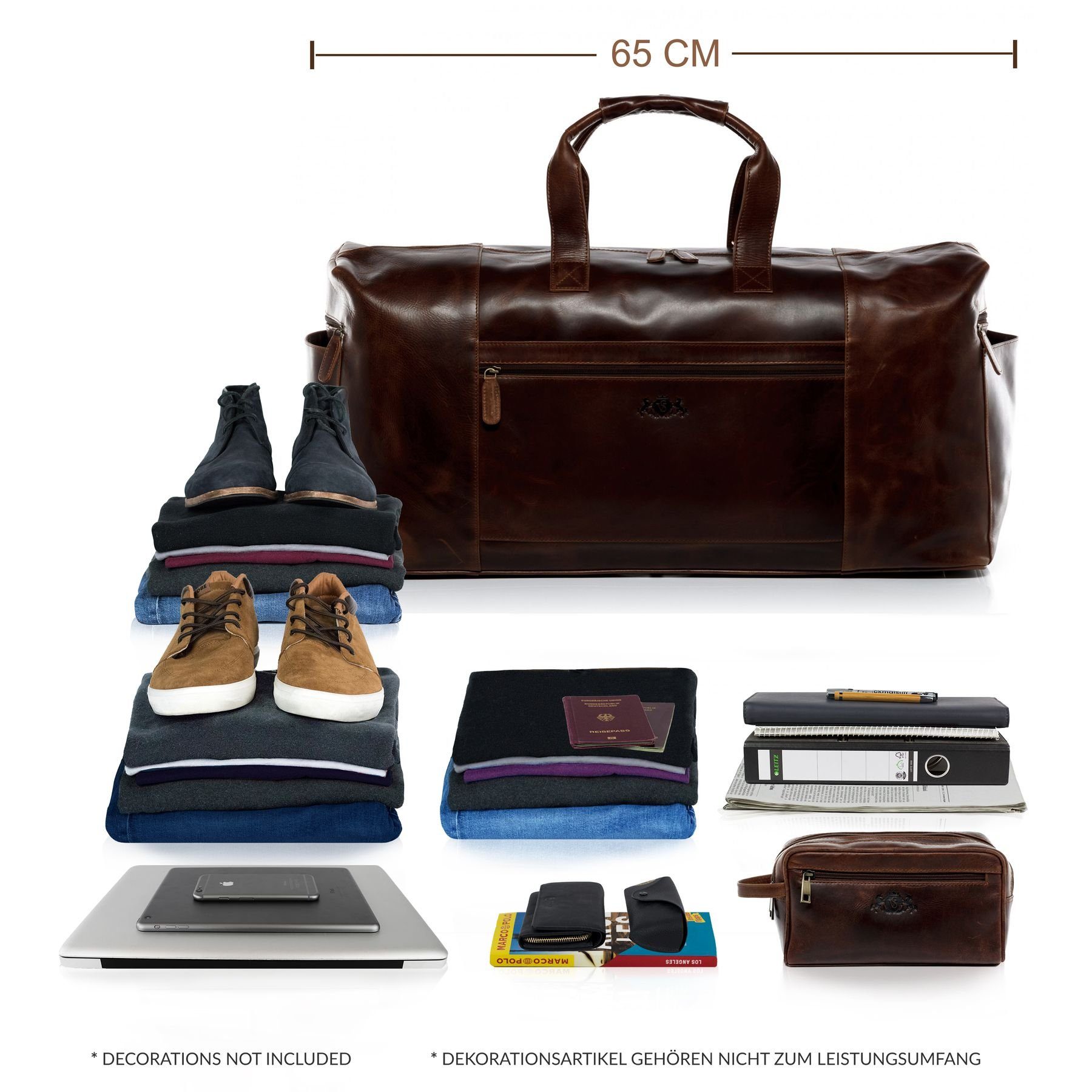 SID & VAIN Reisetasche Leder Weekender Unisex BRISTOL, Echtleder Reisegepäck für Damen & Herren, Sporttasche XXL braun-cognac