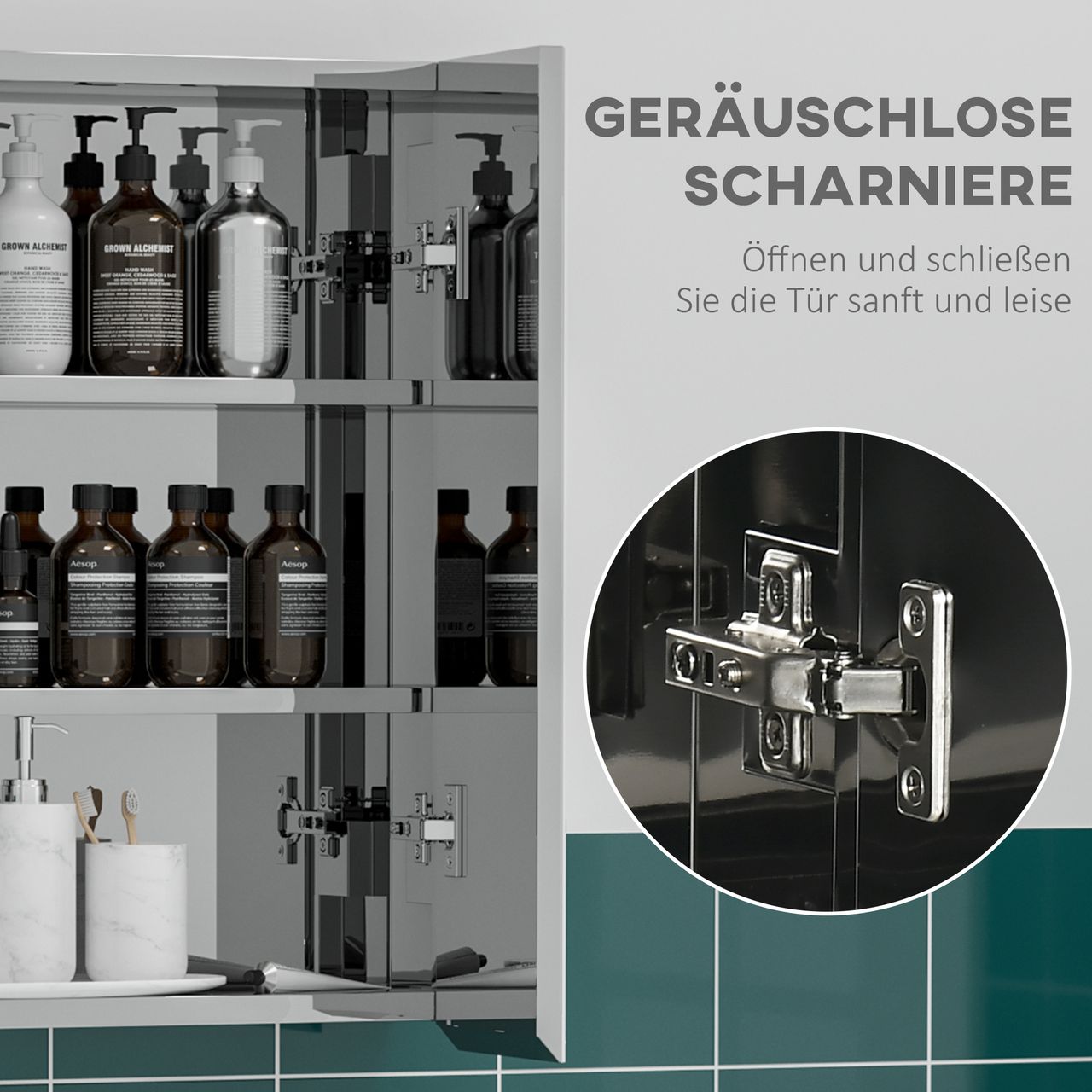 kleankin Spiegelschrank, Badspiegelschrank mit 3 Innenböden, Doppeltür, Silber