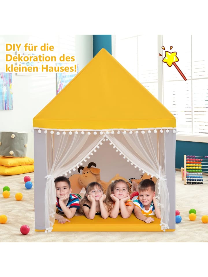 COSTWAY Kinderzelt mit Matte für 3-4 Personen in Gelb günstig kaufen 120 cm