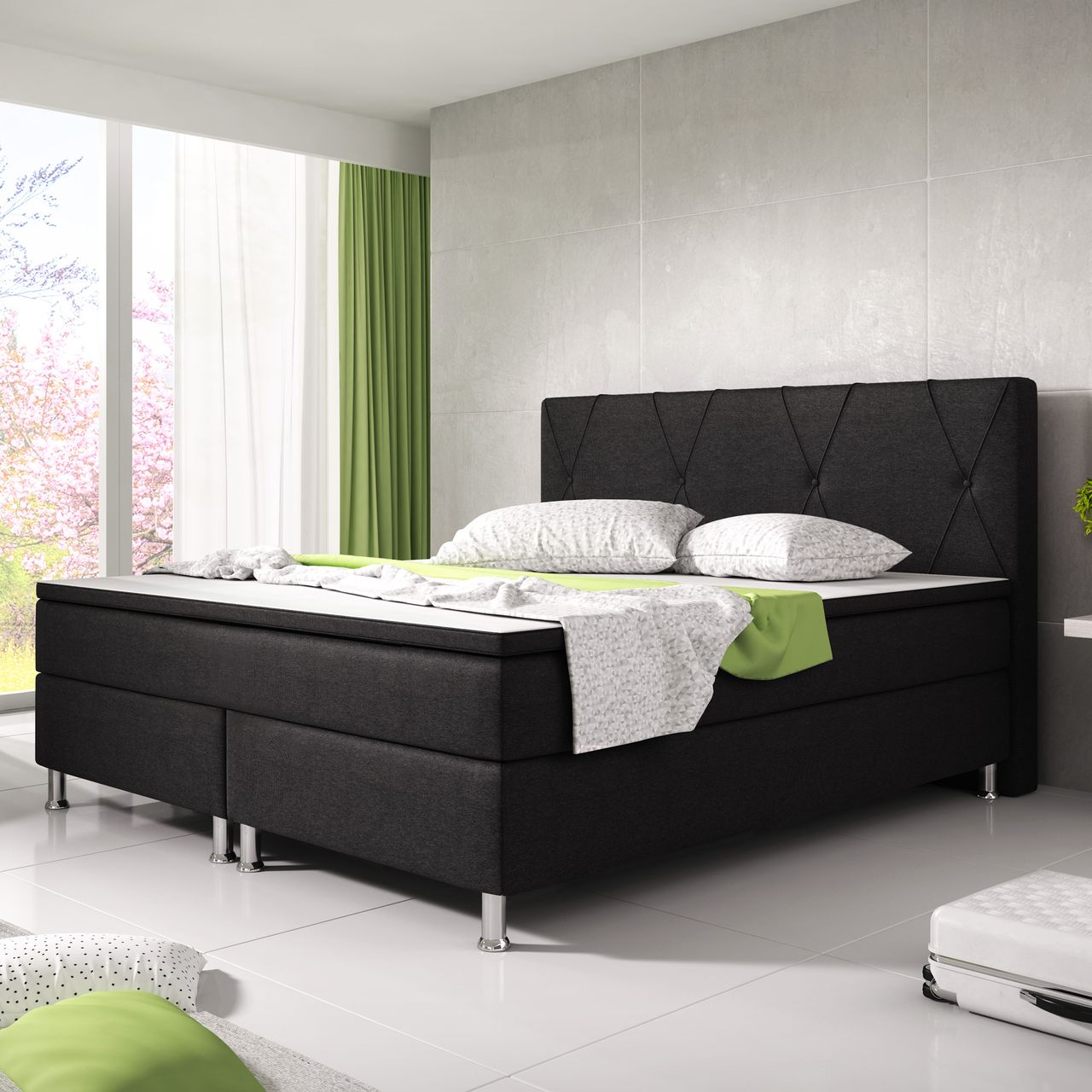 IHG Boxspringbett Boston 180x200 Webstoff Schwarz