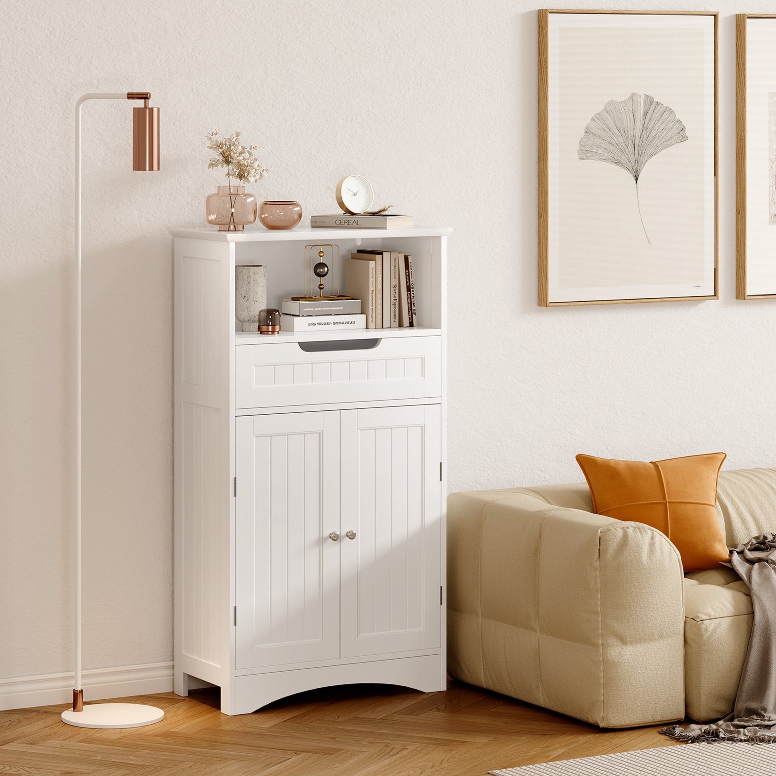 Bealife Badkommode Badezimmerschrank, mit offenem Fach, 1 Schubladen, 60x30x108cm, Weiß
