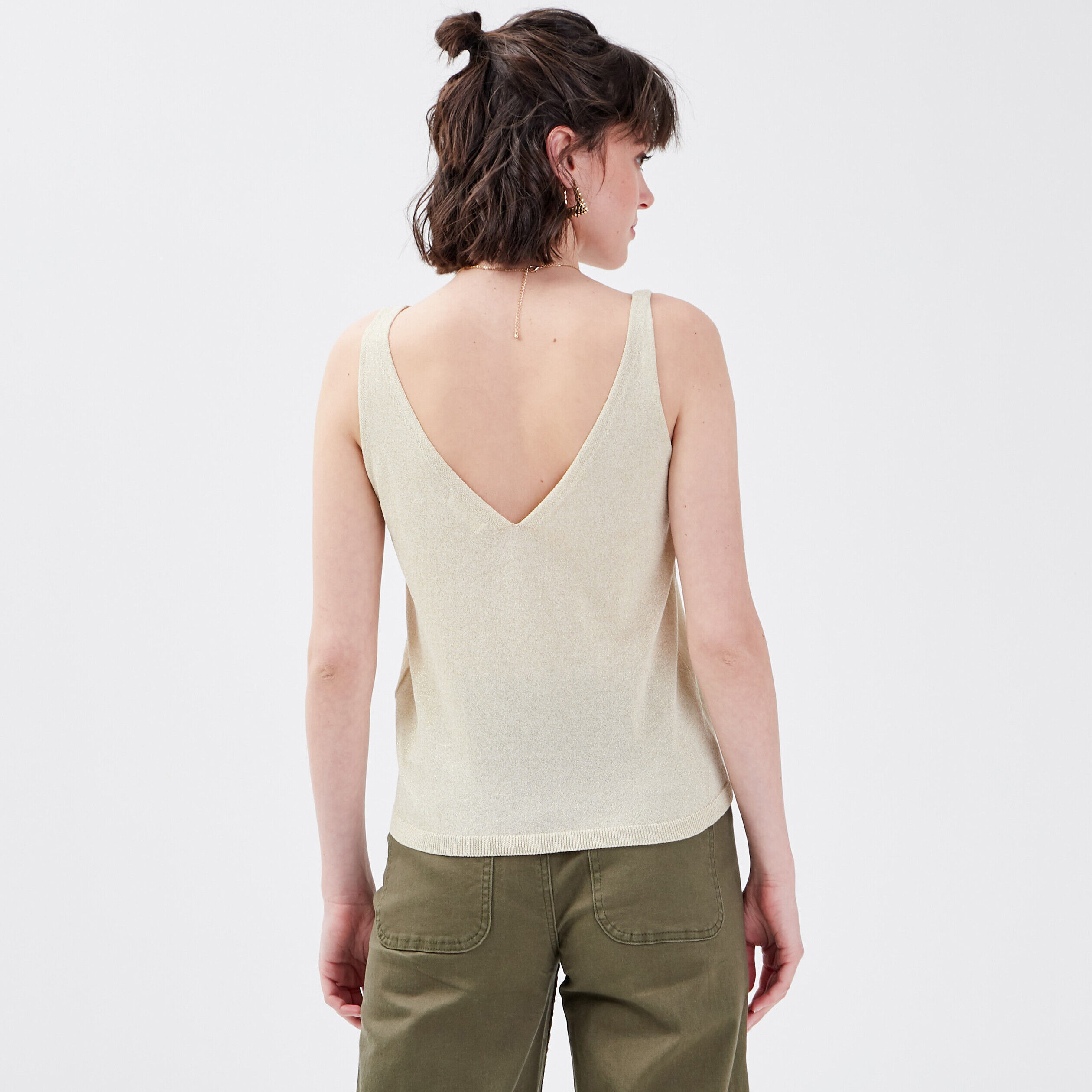 Pull débardeur col en V ecru femme | Cache Cache