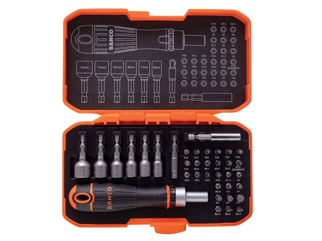 Bahco 59/S36BCR 36-teiliges Bit-Set mit Ratschenschraubendreher ¼