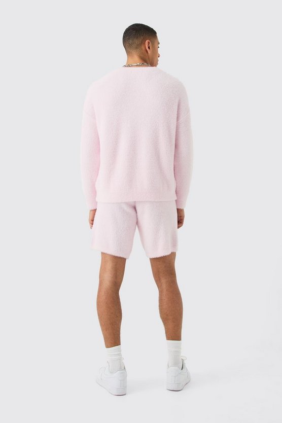 Kastiger flauschiger Pullover in Rosa