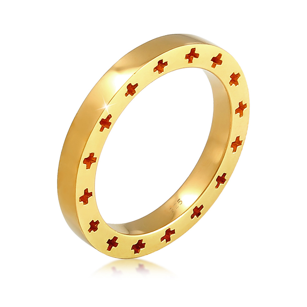 Elli Elli Bague Croix Cut-Out Élégant Bague Femme - (925/1000) Argent Plaqué Or Bague