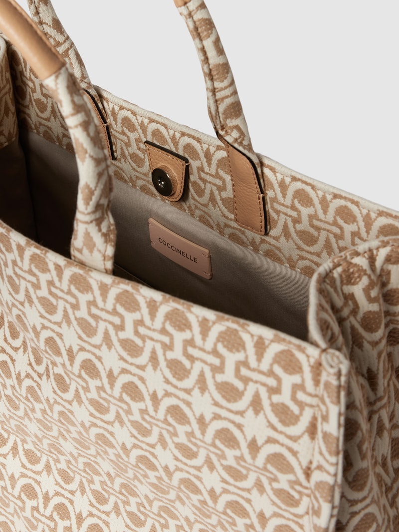 Tote Bag mit Allover-Muster Modell 'NEVER' in beige