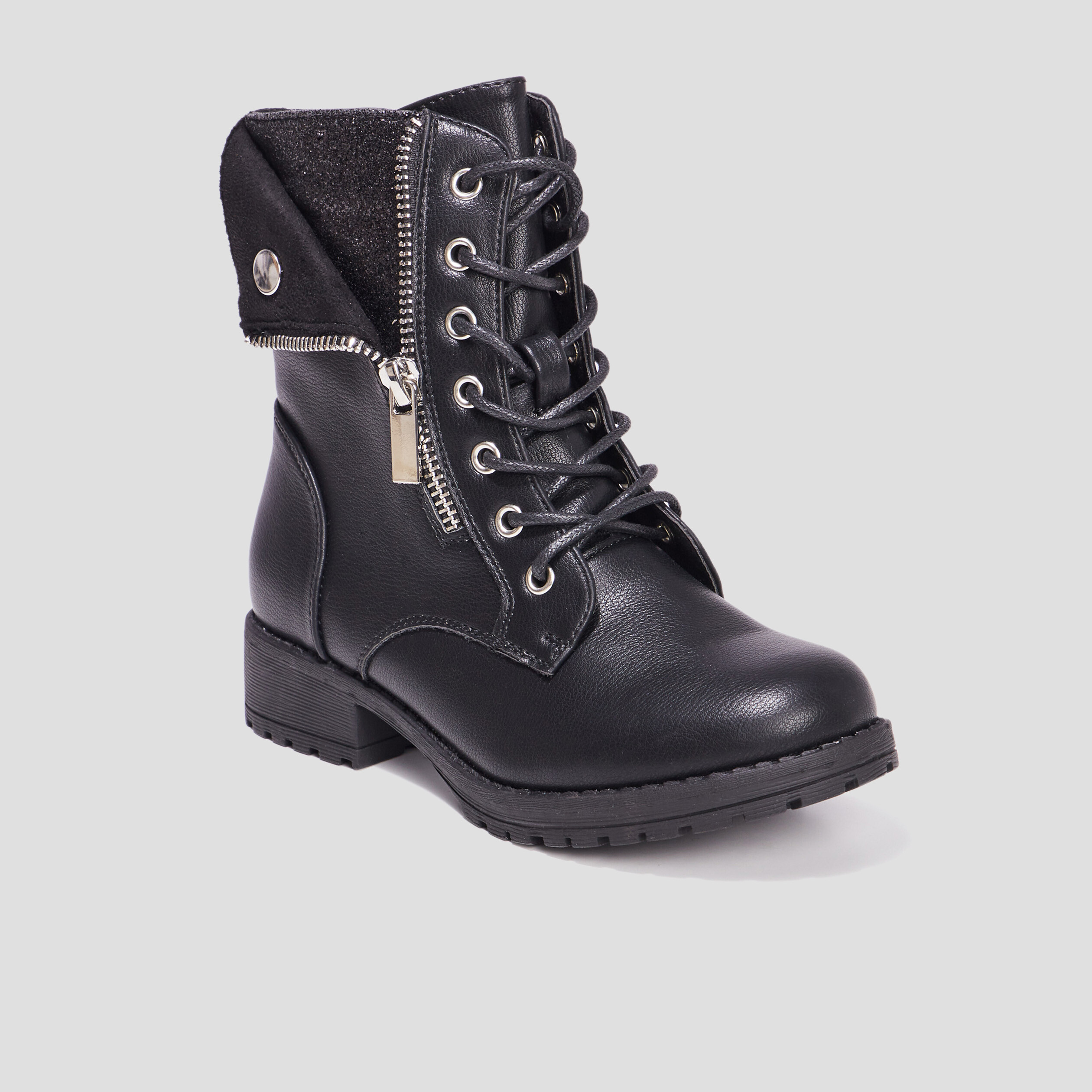Bottines revers zippées et crantées noir fille | La Halle