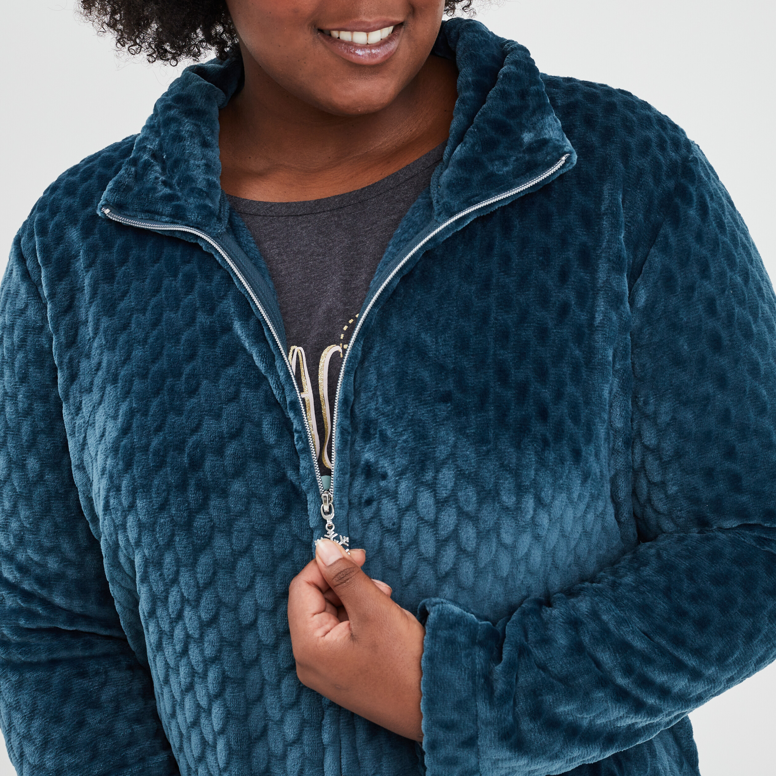 Veste pyjama pilou col montant bleu canard femme grande taille | La Halle