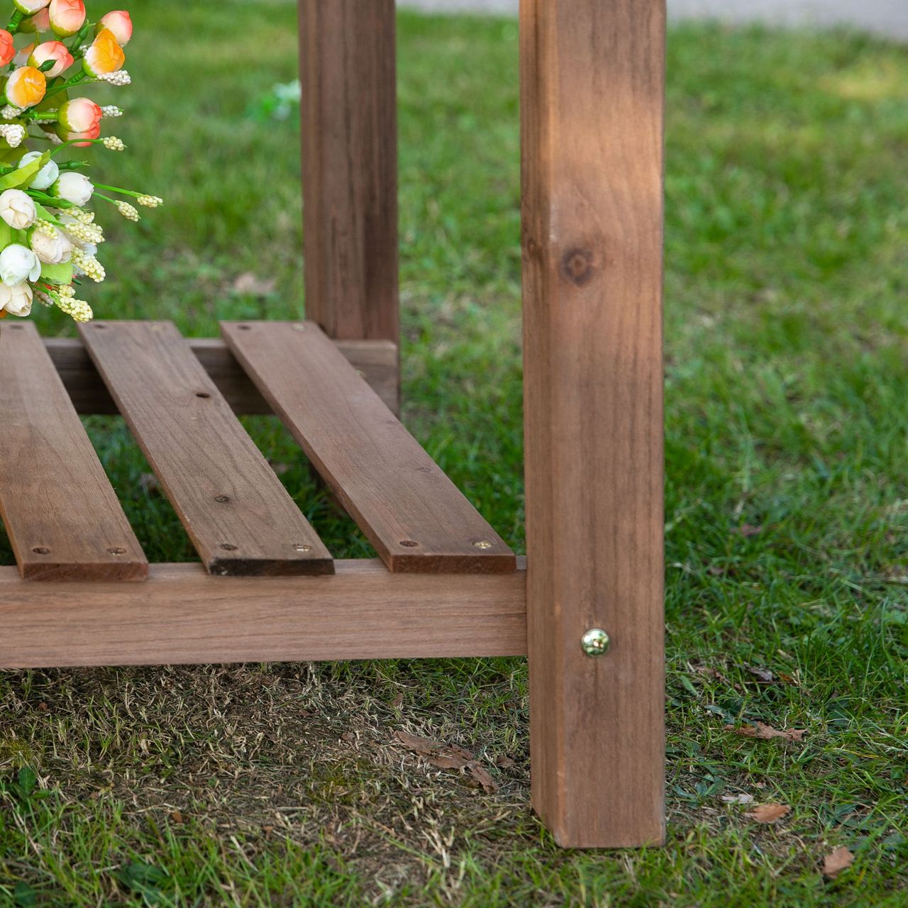 Outsunny Hochbeet Pflanzkasten mit 8 geteilten Gittern faltbare Ablage Blumenkasten Blumentopf Kräuterbeet Massivholz Braun 123 x 54 x 74 cm