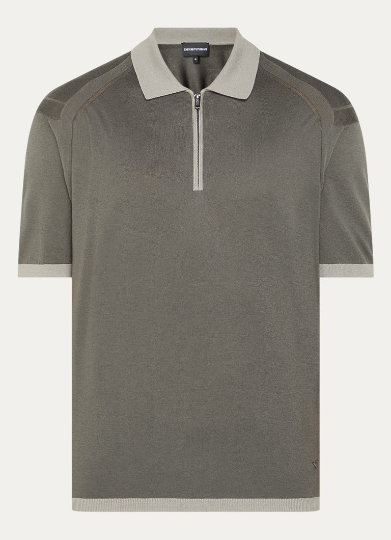 Emporio Armani Fine-knit polo in virgin wool blend with half zip