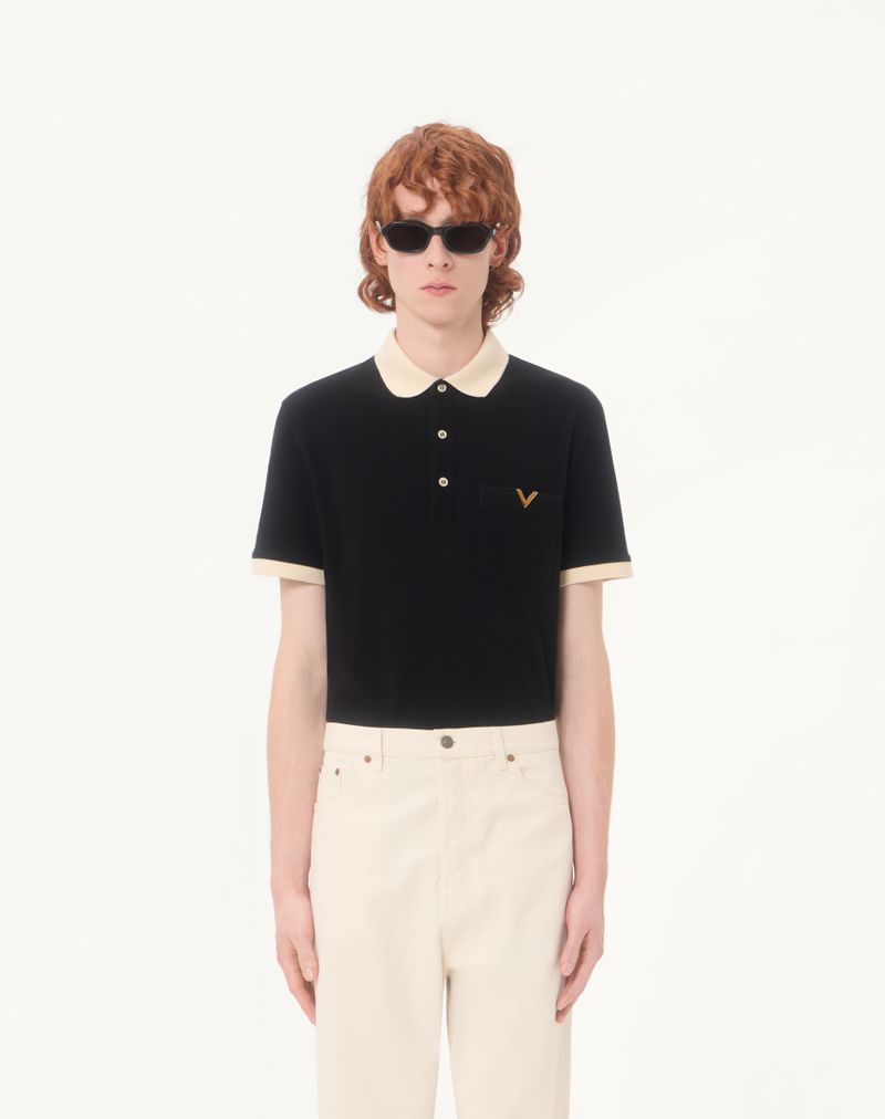 Valentino katoenen piqué poloshirt met V-gouden accenten