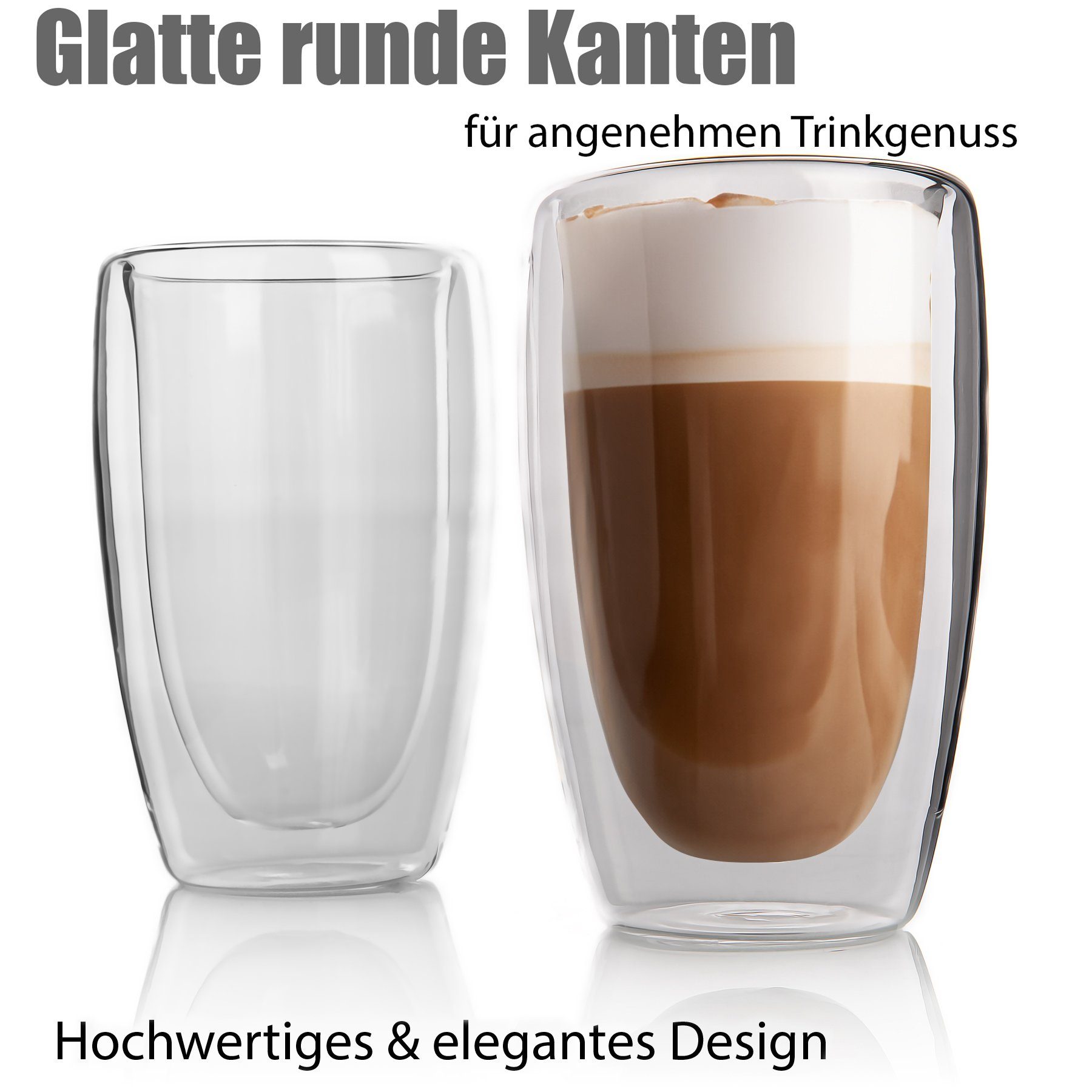 BigDean Latte-Macchiato-Glas 6 Stück Doppelwandige Latte Macchiato Gläser 400 ml, Glas