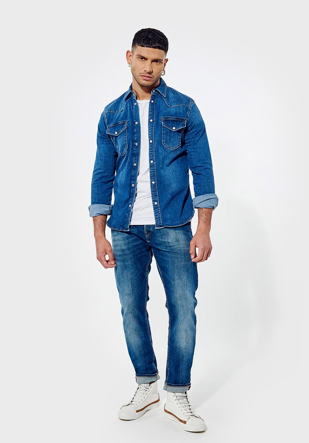 DIEGO  Chemise en jean bleue délavée Homme