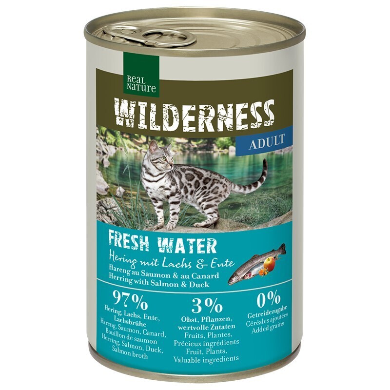 REAL NATURE Nassfutter REAL NATURE WILDERNESS Adult Fresh Water Hering mit Lachs & Ente 24x400 g