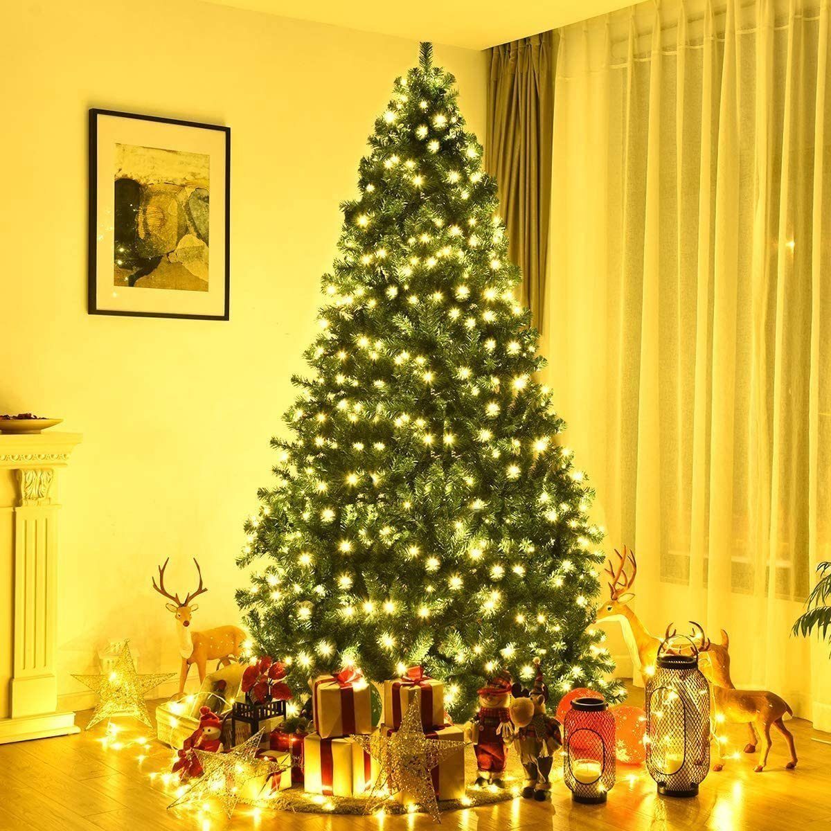 Sinaopus Künstlicher Weihnachtsbaum BG01 Tannenbaum mit beleuchtung, LED Christbaum, mit 1150 Spitzen und 400 Warm-Weißen LED, 180 cm mit Holzständer
