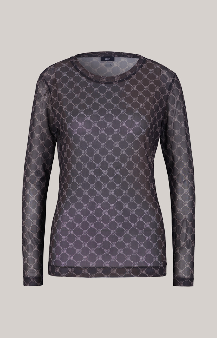 Mesh-Langarm-Shirt in Grau gemustert
