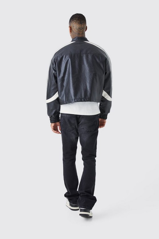 Kastige PU Moto-Jacke mit Trichterkragen
