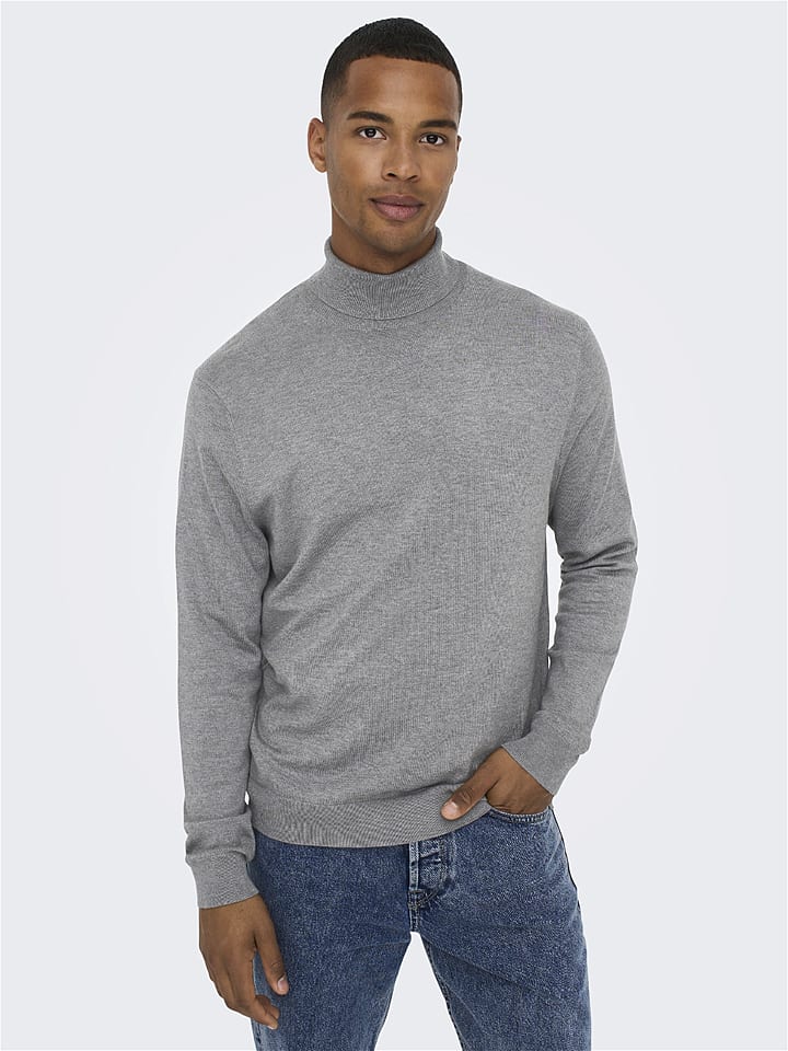 ONLY & SONS Rollkragenpullover in Hellgrau günstig kaufen