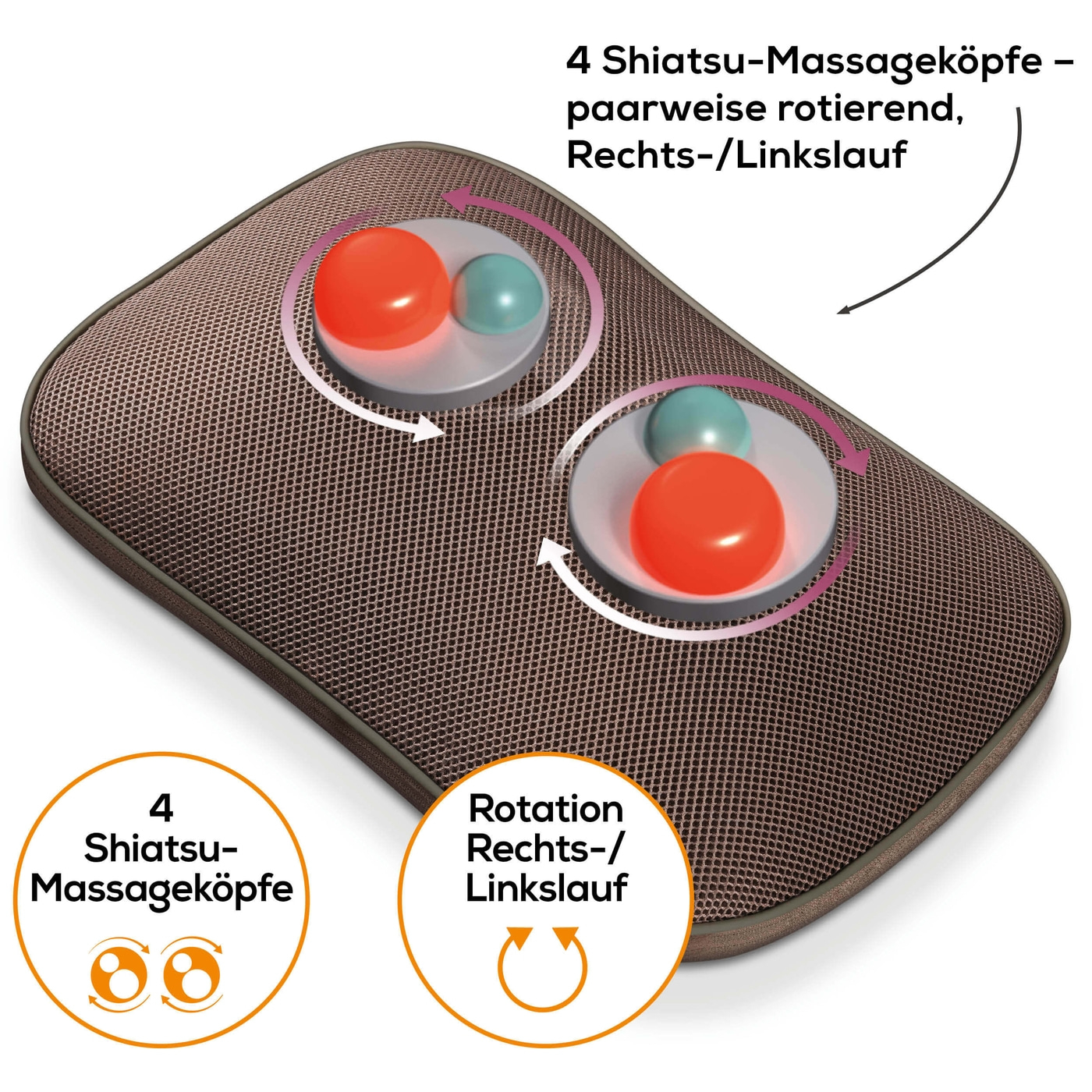 Beurer Shiatsu-Massagekissen MG 147-Fixierbares Massagekissen mit Shiatsu-Massage, Wärmefunktion & Handschalter