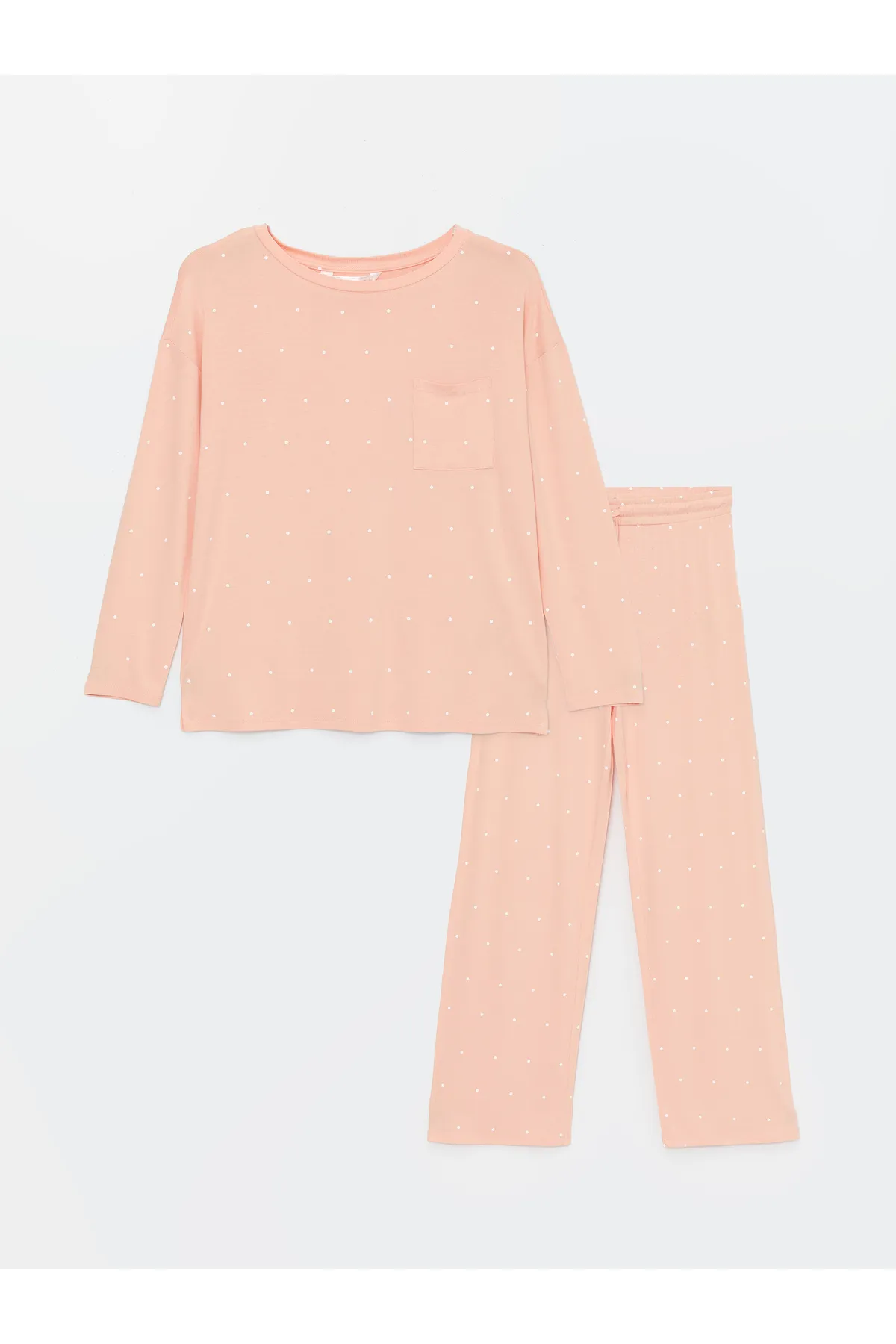 LC Waikiki  Langärmliges Damen-Pyjama-Set mit Rundhalsausschnitt und Punkten