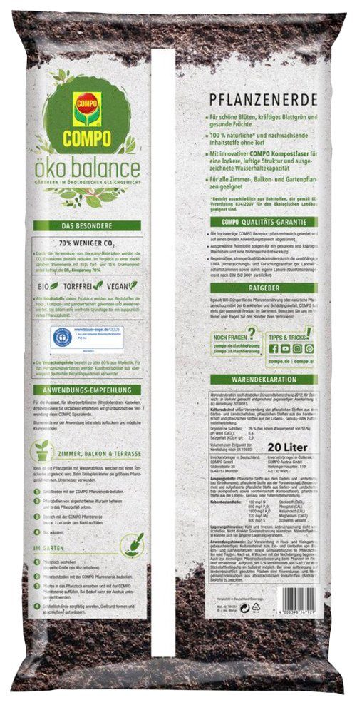 Compo Blumenerde COMPO öko balance®, Pflanzenerde, 20 Liter