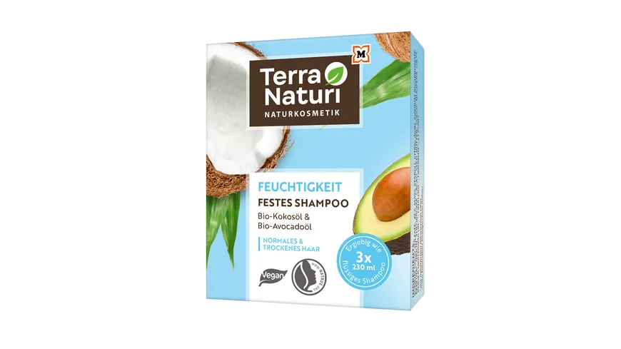 Terra Naturi Feuchtigkeit Festes Shampoo Bio-Kokosöl & Bio-Avocadoöl 60 g