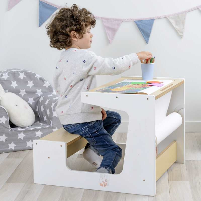 Petit bureau d'écolier naturel et blanc Oxybul