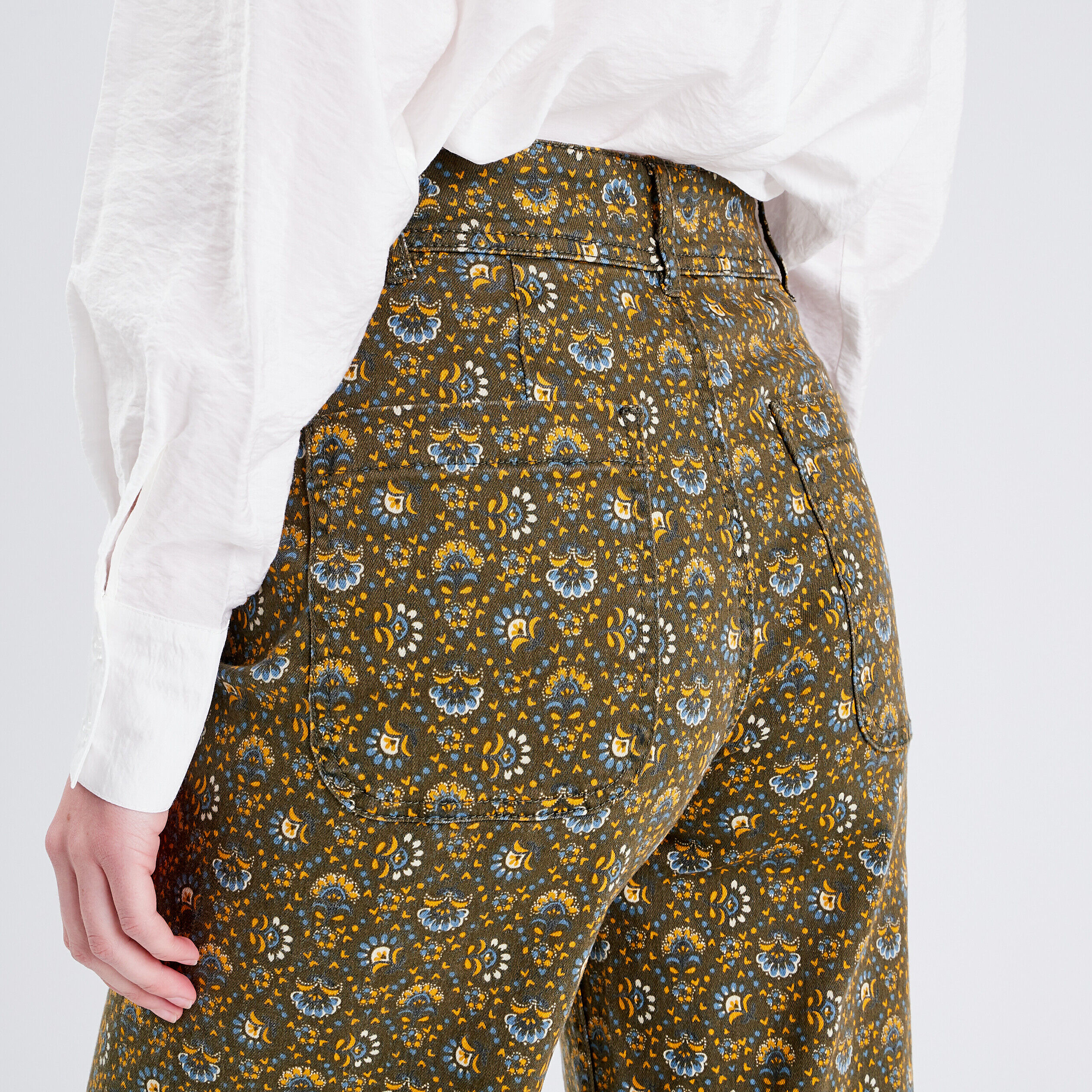 Jeans wide leg taille haute vert kaki femme | Cache Cache