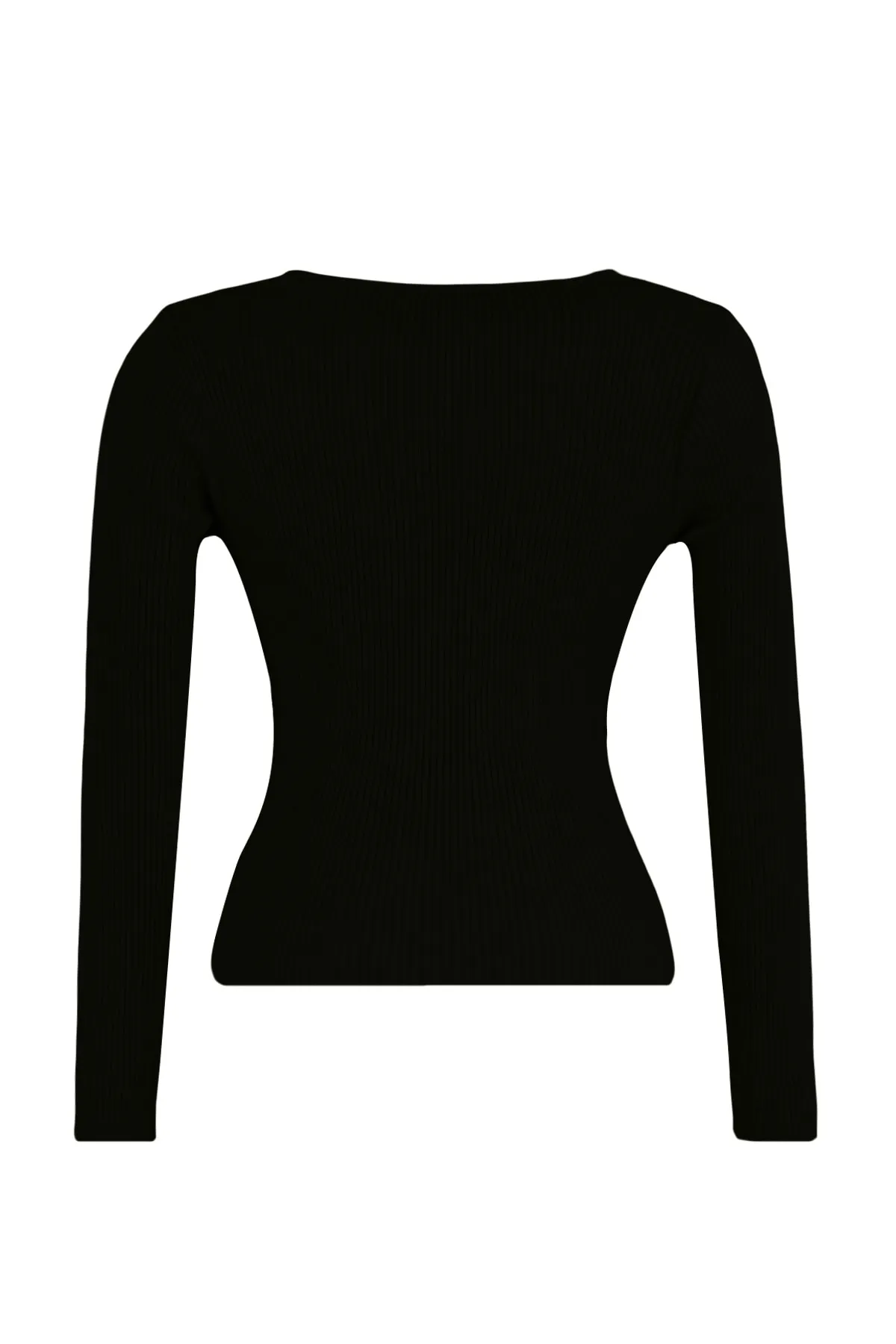 Trendyol Curve  Schwarzer Strickpullover mit V-Ausschnitt und Raffdetails