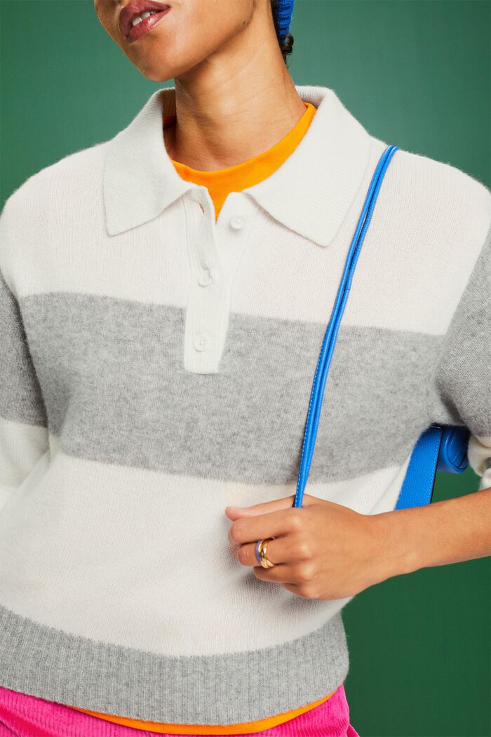 Kaschmirpullover mit Rugbystreifen und Polokragen