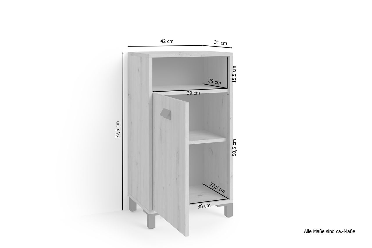 byLiving WELLNESS Seitenschrank, Breite 42 cm, Eiche-Optik, Alu/Kunststoff schwarz