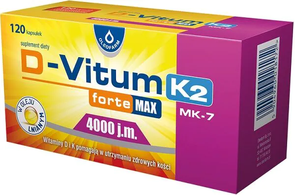 D-Vitum Forte Max 4000 IU K2 MK-7, Vitamini D i K za gojazne odrasle osobe, Kapsule