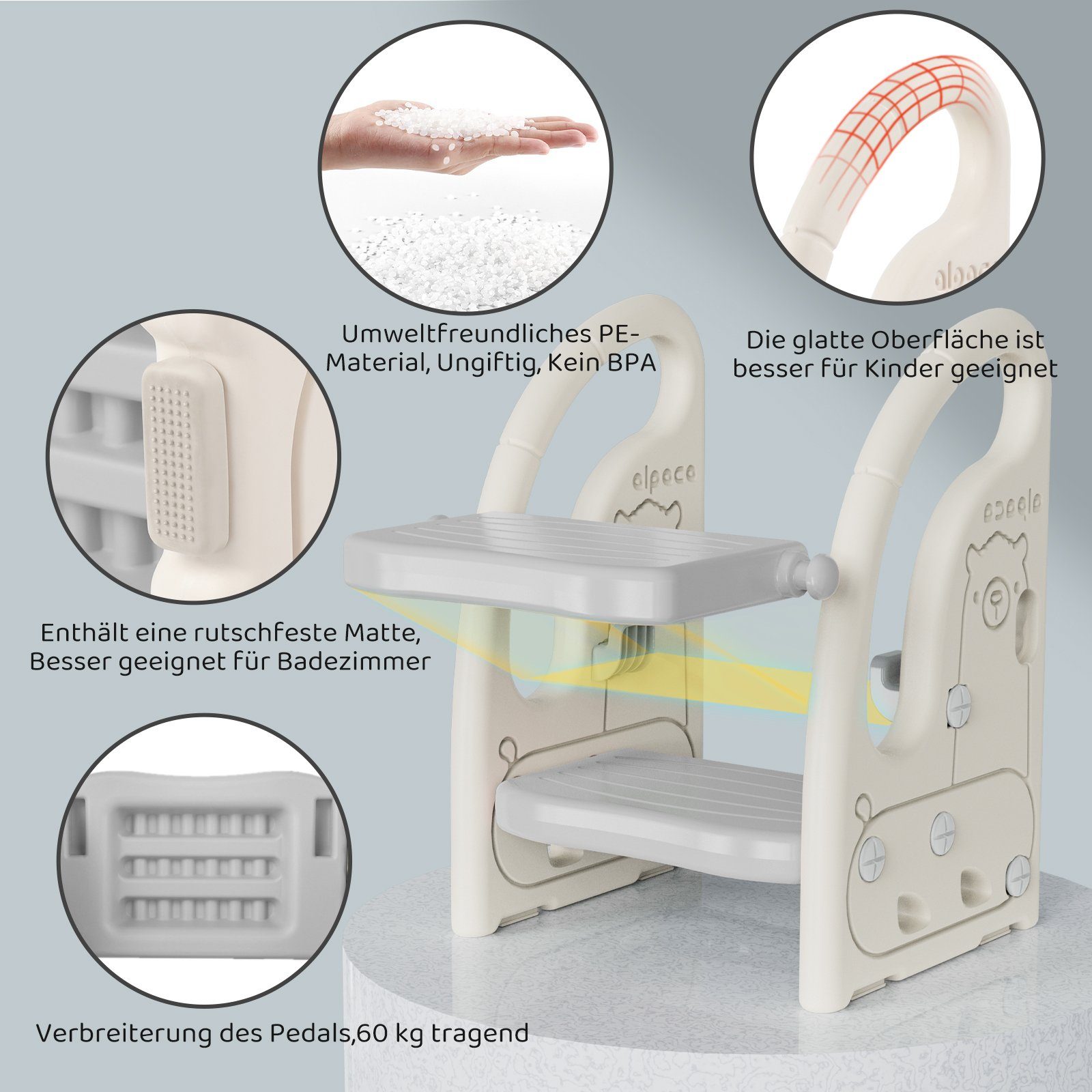 Onasti Baby-Toilettensitz Tritthocker Kinder, Höhenverstellbar Tritt-Schemel Kinderschemel Baby