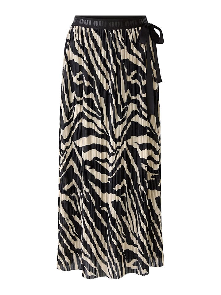 Oui Plisseerock in Creme/ Schwarz günstig kaufen