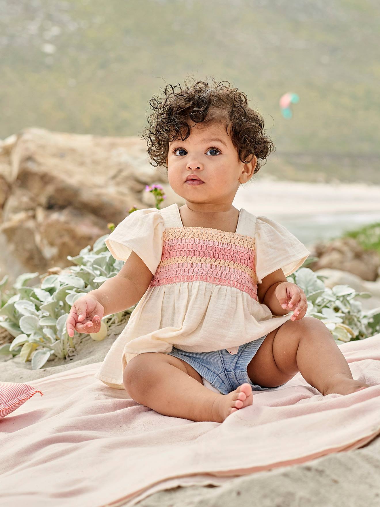 Vertbaudet Mädchen Baby Bluse mit Häkelspitze - wollweiß