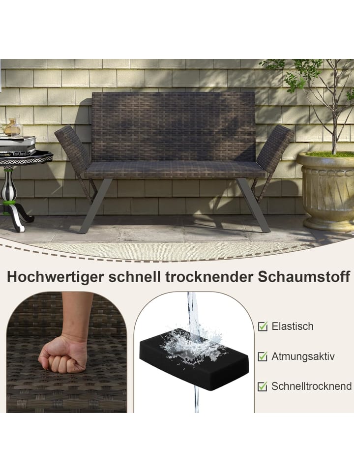 COSTWAY Polyrattan Gartenbank mit Liegefunktion in Grau günstig kaufen onesize