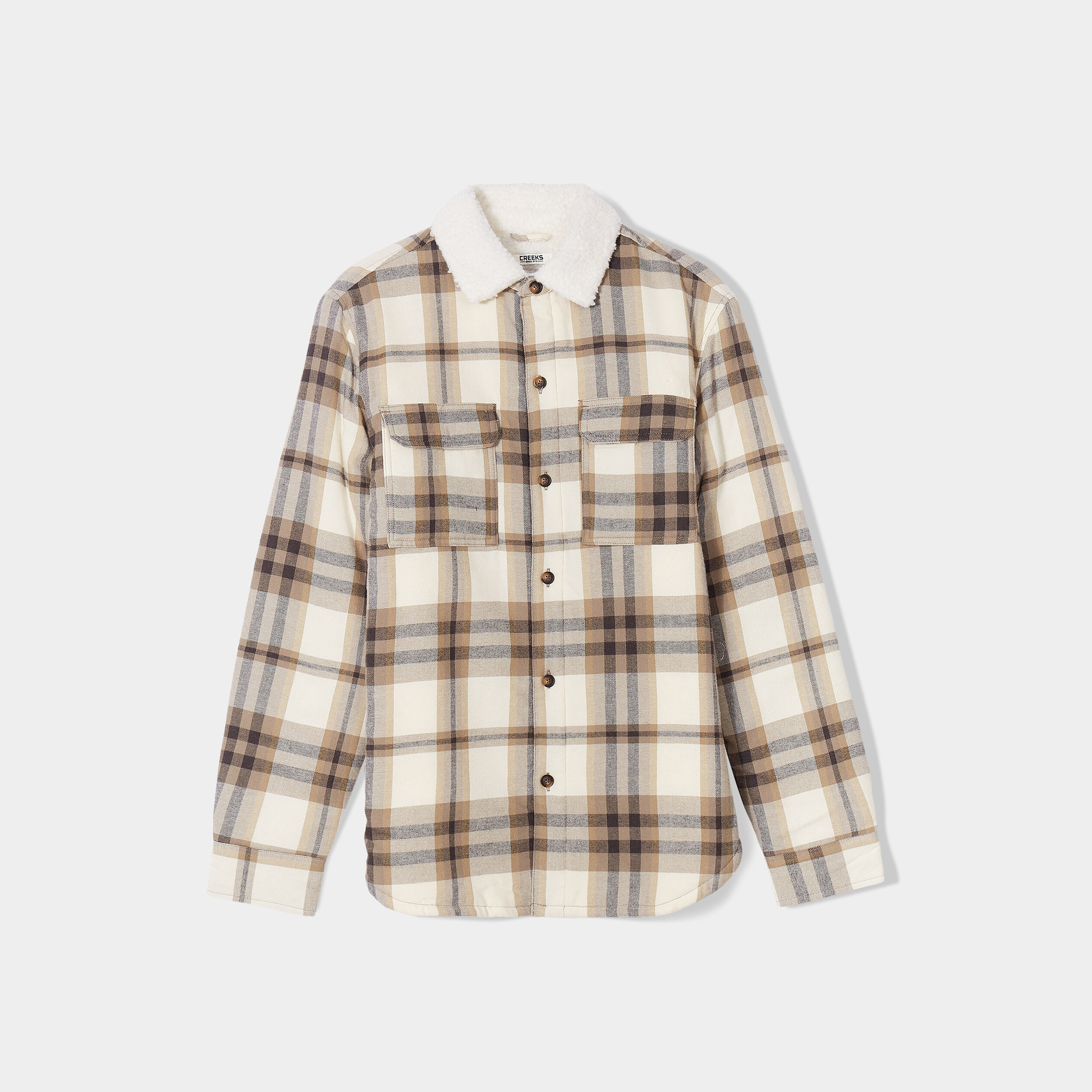 Surchemise à carreaux doublée sherpa beige homme | La Halle