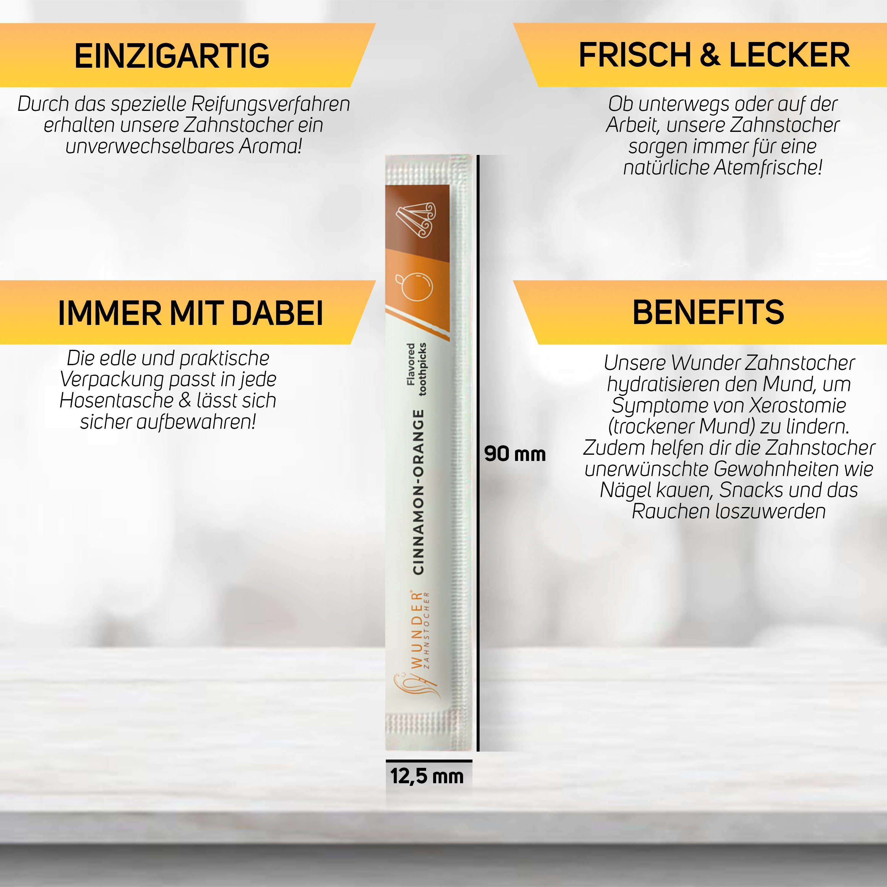 Wunder Zahnstocher Mundpflegecenter Wunder Zahnstocher - 100er Set Zimt/Orange Einzeln Verpackt