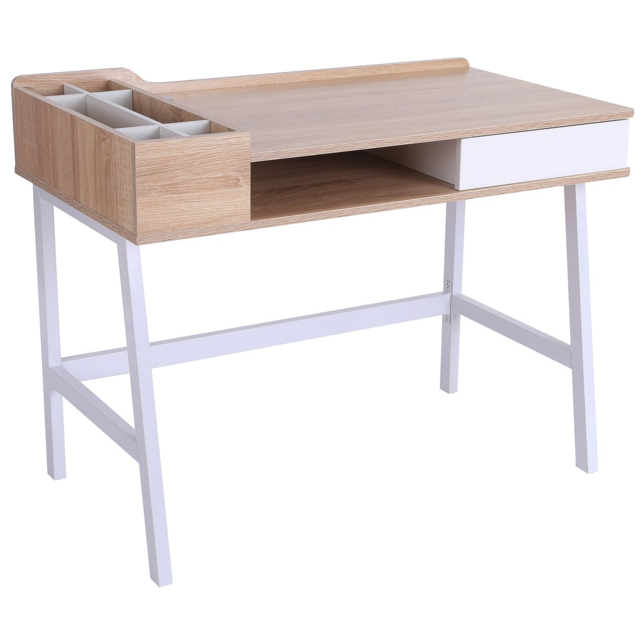 HOMCOM Schreibtisch Computertisch Bürotisch Arbeitstisch PC Tisch vielseitig verwendbar mit sechs Ablagefächern Schublade Breite Tischplatte für Arbeitszimmer Büro und Wohheim Natur 100 x 55 x 81,5 cm