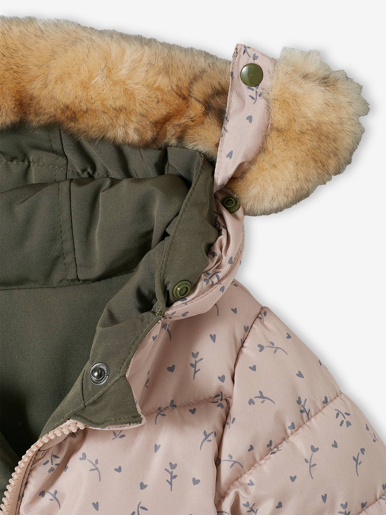 Vertbaudet Wendbare Baby Jacke mit Kapuze, Wattierung Recycling-Polyester - khaki