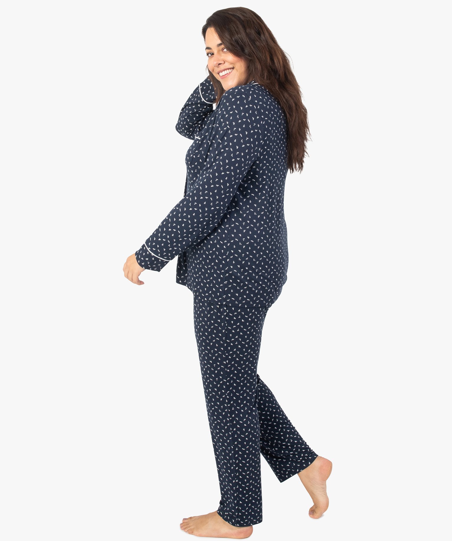 Pyjama femme grande taille deux pièces : chemise et pantalon imprime | GEMO