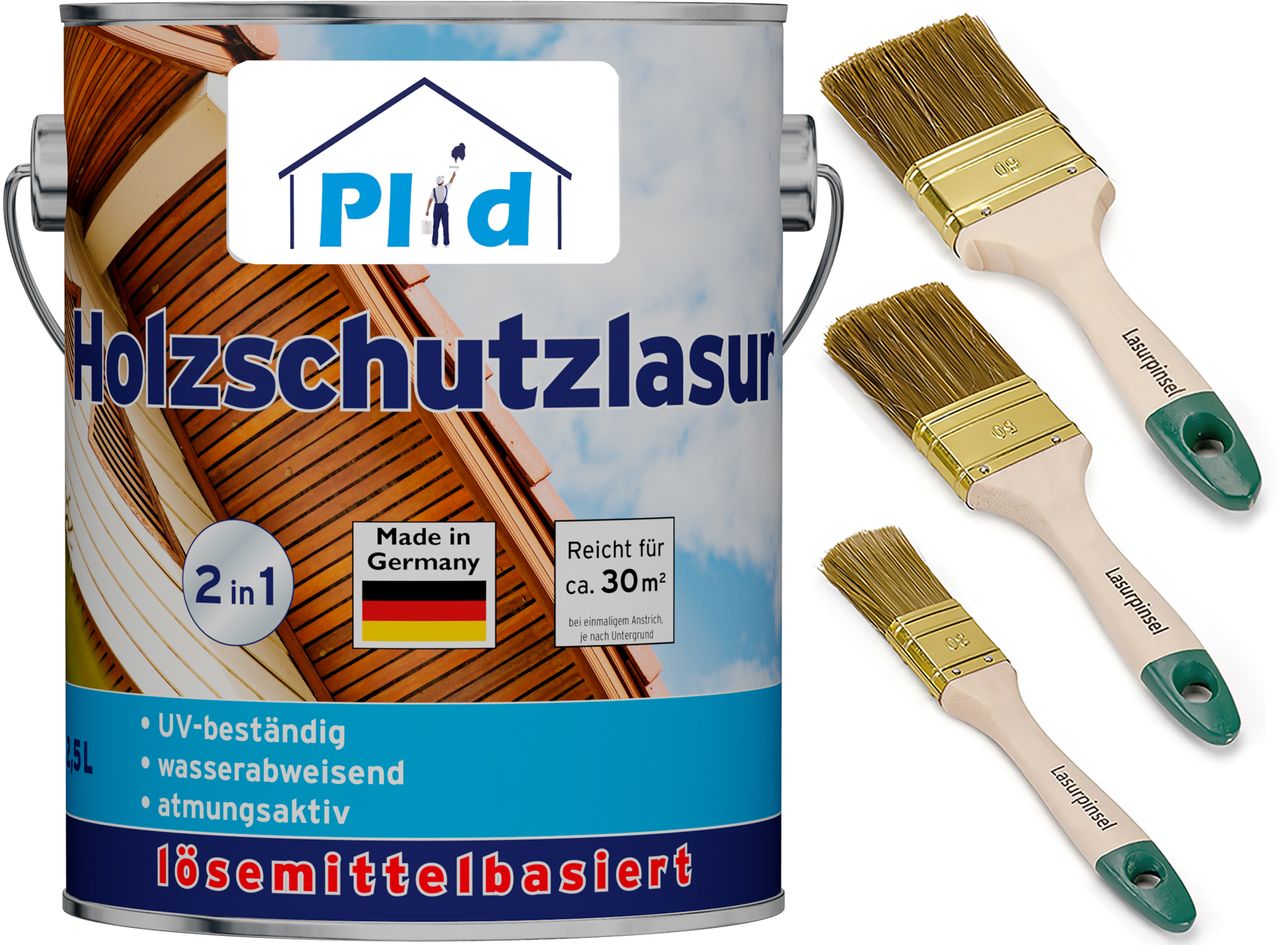 Plid Premium Holzschutzlasur Holzlasur Holzschutz Holzgrundierung Set Teak