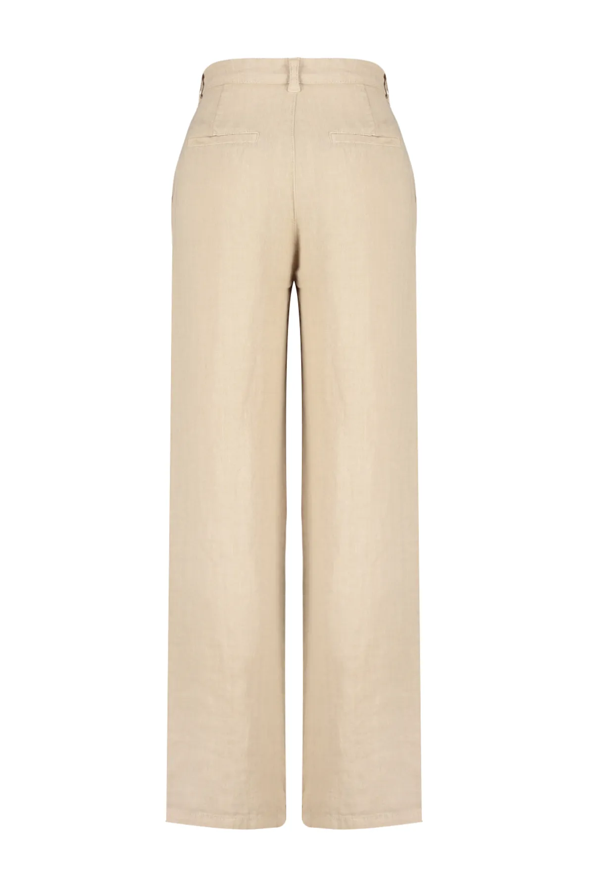 Trendyol Collection  Beigefarbene Plissierte Hose aus 100 % Leinen mit hoher Taille und weitem Bein TWOSS24JE00245