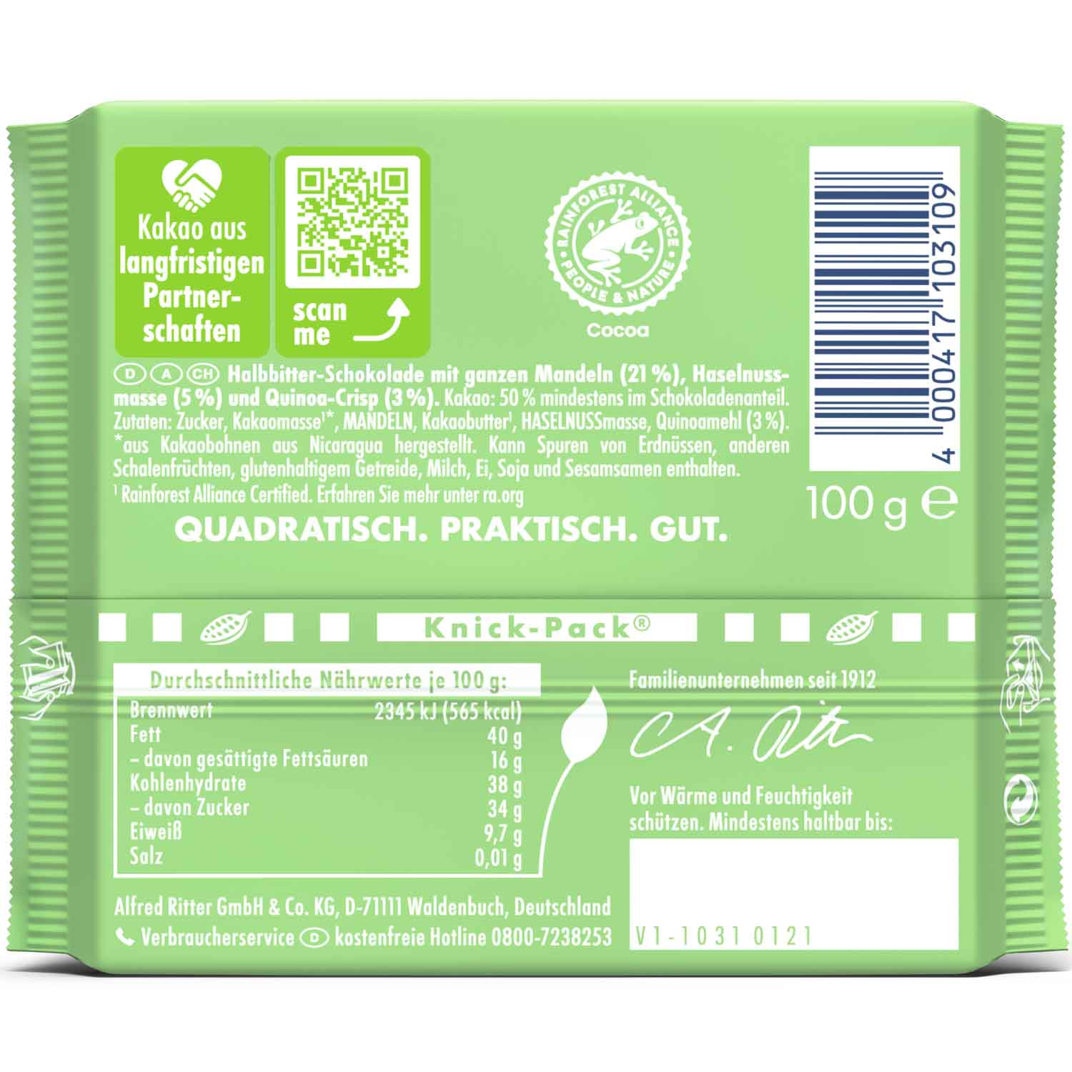 Ritter Sport Vegan Crunchy Mandel 100g