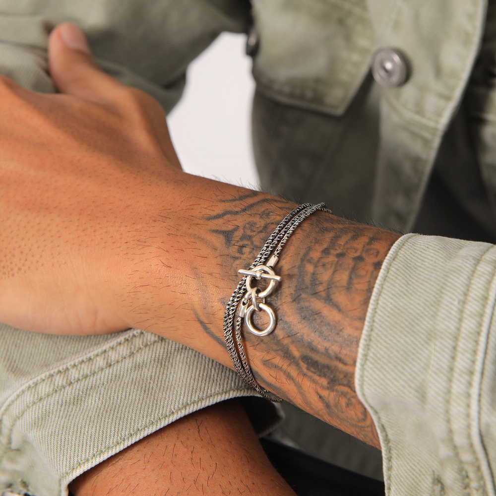 KUZZOI KUZZOI Bracelet Collier en argent sterling 925 pour hommes, avec cordon en os en  Bracelet
