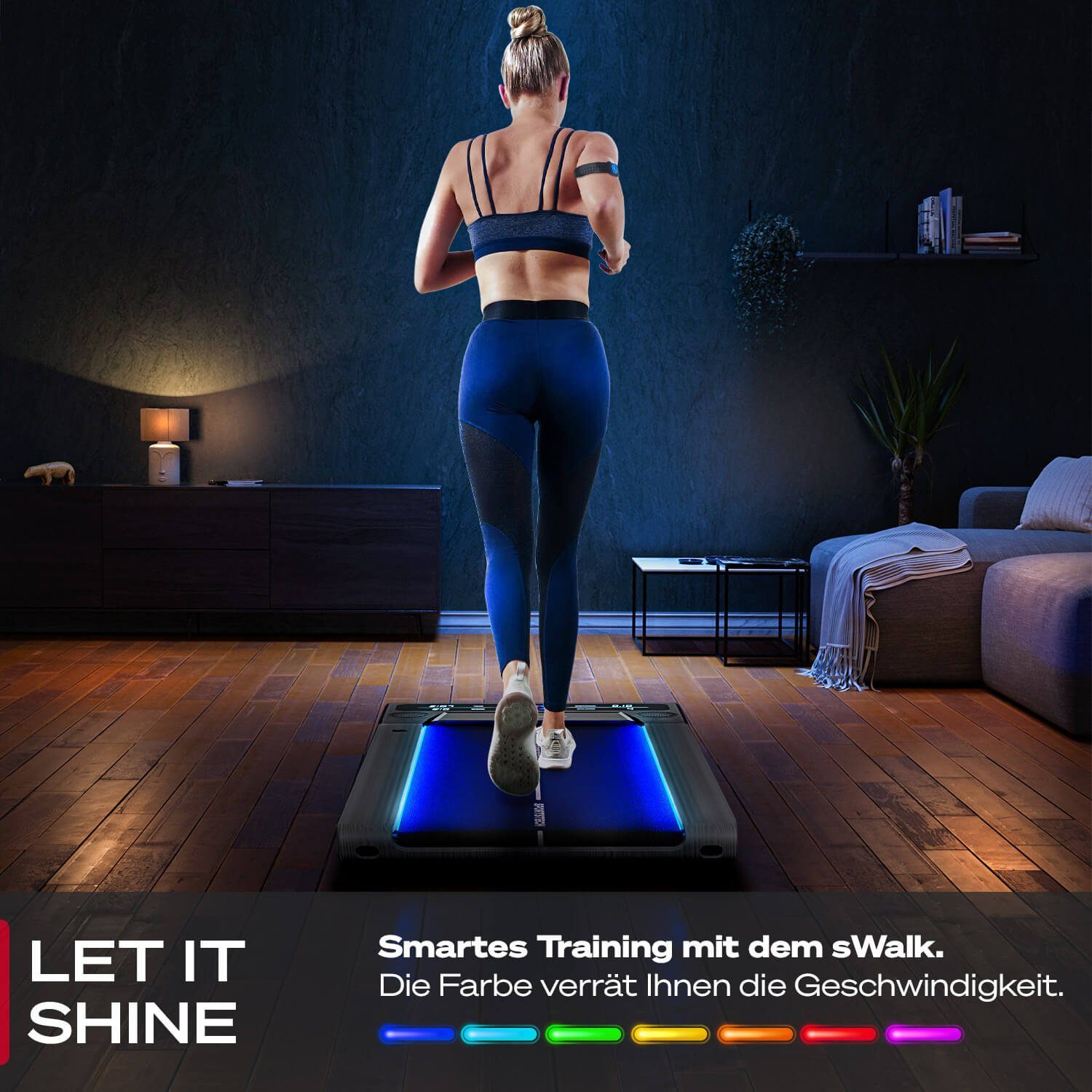 Sportstech Laufband sWalk, 1-6 km/h mit LED, interaktivem LCD-Display & App Verbindung