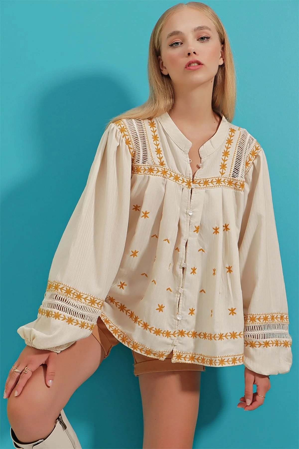 Trend Alaçatı Stili  Hemd - Ecru - Relaxed Fit