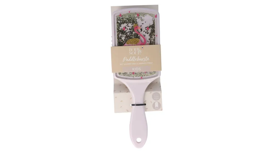 BODY&SOUL Paddle Bürste mit Glitzer und Flamingo Print