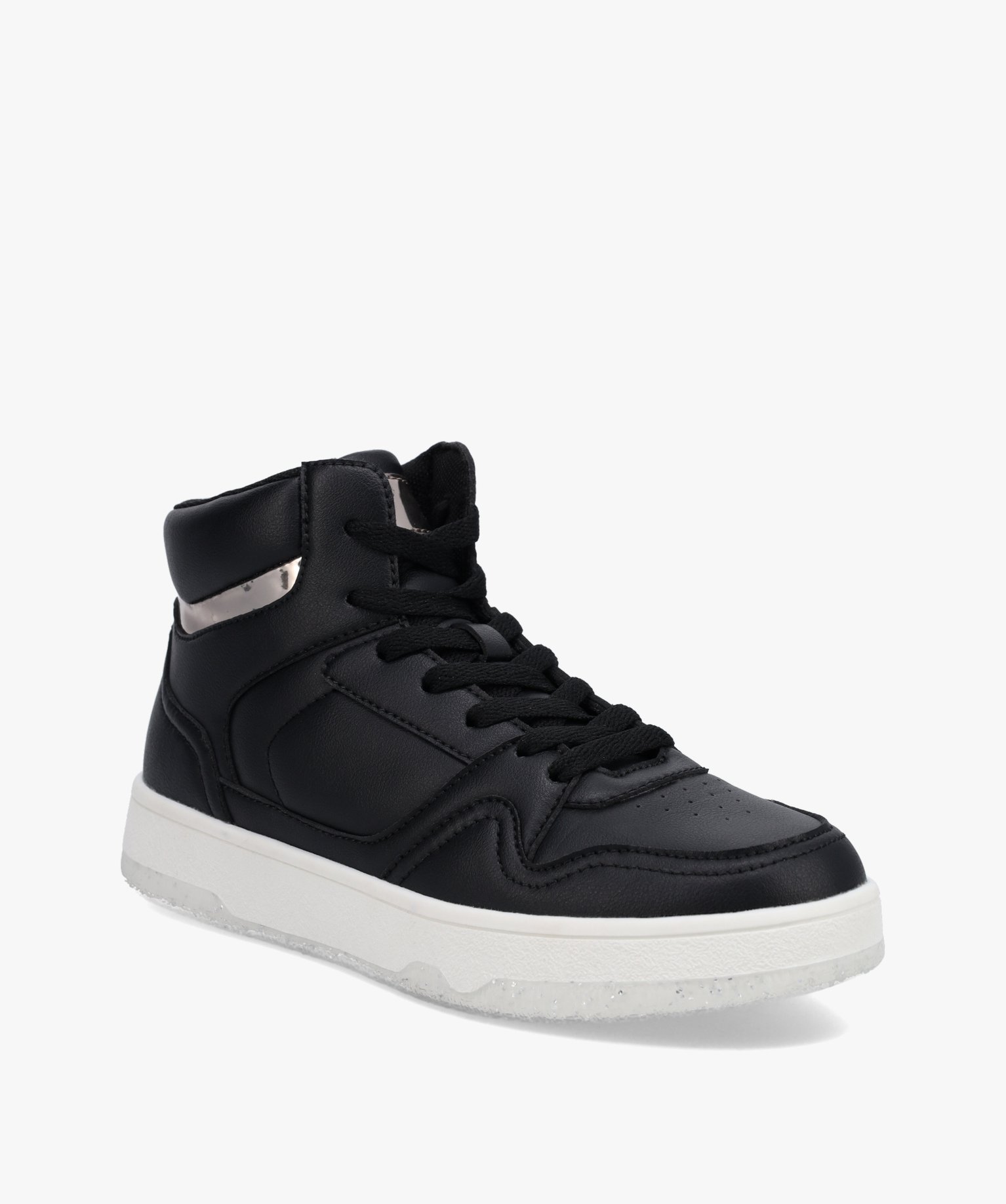 Baskets femme mid-cut unies à semelle pailletée noir | GEMO